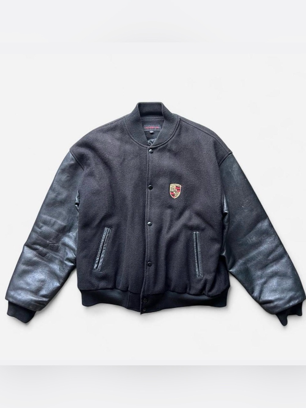 Vintage 90’s Porsche wool and leather bomber jacket size L made in USA